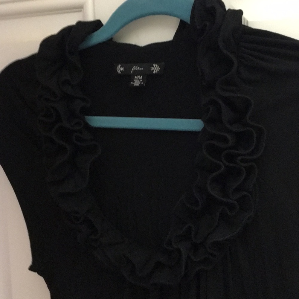 Black ruffle neck top